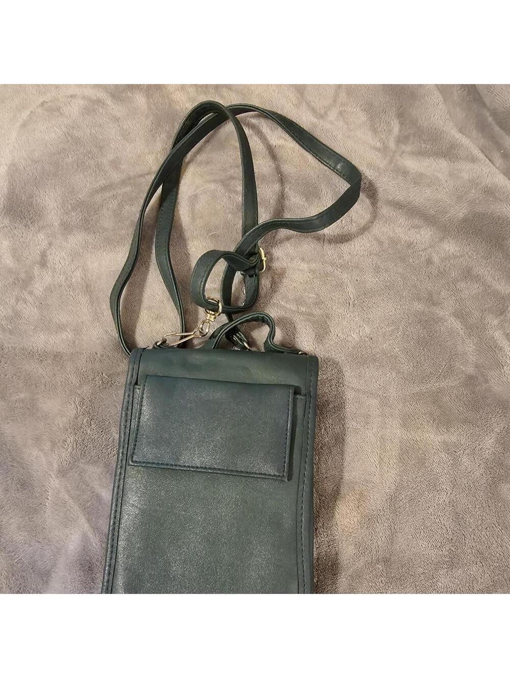 Dark Green Leather Crossbody Wallet Bag with Multiple Compartments